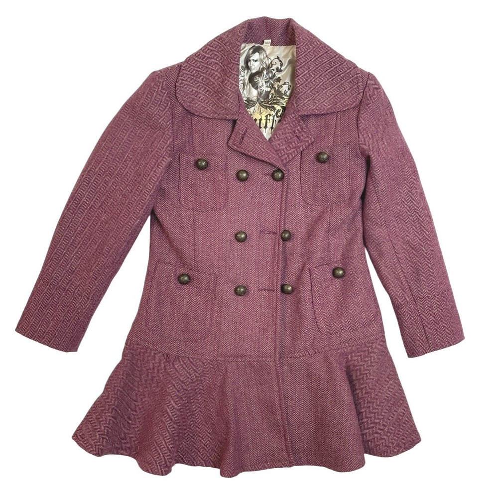 Vintage Stuff by Hilary Duff Girls Y2K Peacoat Herringbone Wool Blend Jacket M